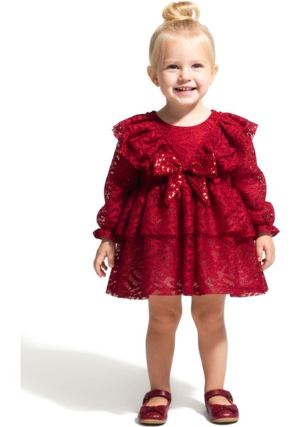 Kız Bebek Elbise Kız Çocuk Elbise Yakalı Doğum Günü Parti Düğün Özel Gün Uzun Kol Fiyonklu Astarlı modelleri