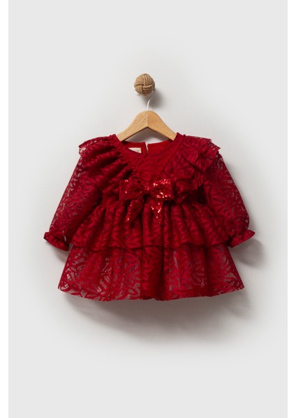 Kız Bebek Elbise Kız Çocuk Elbise Yakalı Doğum Günü Parti Düğün Özel Gün Uzun Kol Fiyonklu Astarlı fırsatları