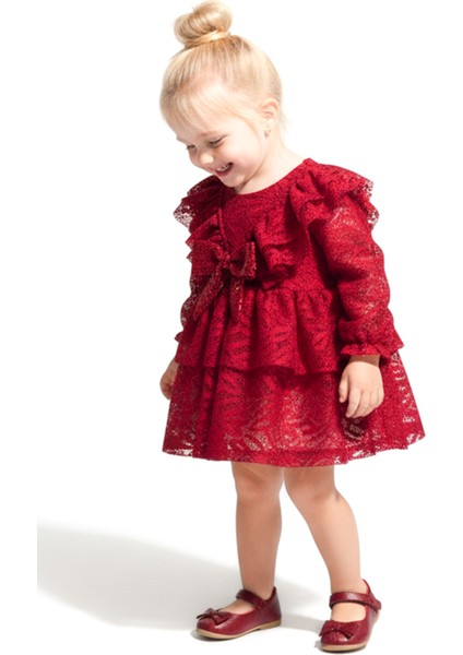 Kız Bebek Elbise Kız Çocuk Elbise Yakalı Doğum Günü Parti Düğün Özel Gün Uzun Kol Fiyonklu Astarlı indirimleri