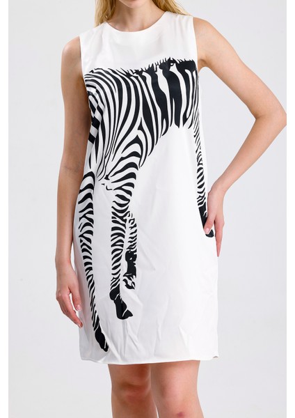 Havuz Yaka Dijital Baskılı Saten Elbise | ELB36420 Beyaz fırsatları