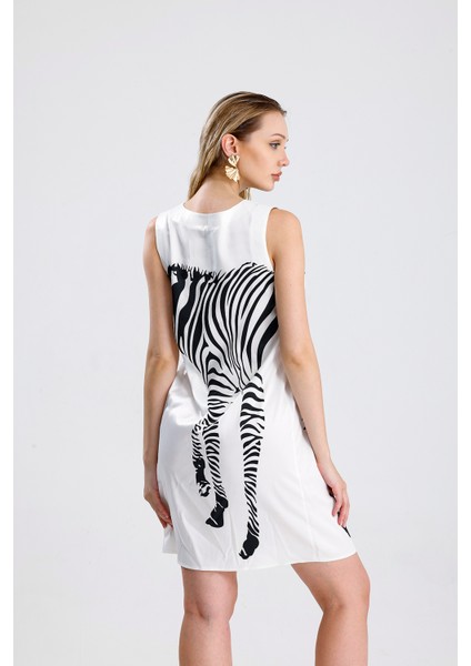 Havuz Yaka Dijital Baskılı Saten Elbise | ELB36420 Beyaz indirimleri