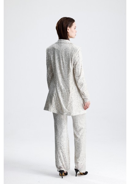 Payetli Yelekli Kadınabiye Takım - Şık Blazer Ceket, Yelek ve Pantolon Bej indirimleri