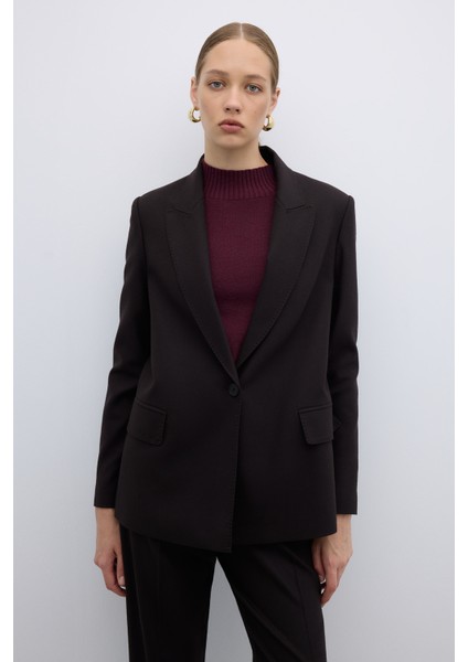 Punto Dikişli Tek Düğmeli Blazer Ceket Kahve K2616013_005