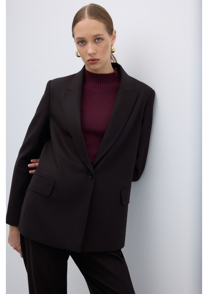 Punto Dikişli Tek Düğmeli Blazer Ceket Kahve K2616013_005 fırsatları