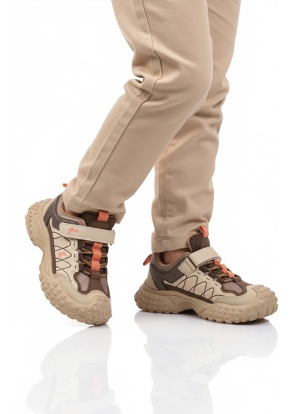 Bej Cırtlı Kaymaz Hafif Esnek Erkek Çocuk Spor Ayakkabı 22676 F