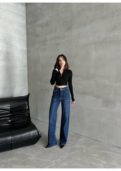 Kadın Likralı Palozo Pantolon Koyu Mavi