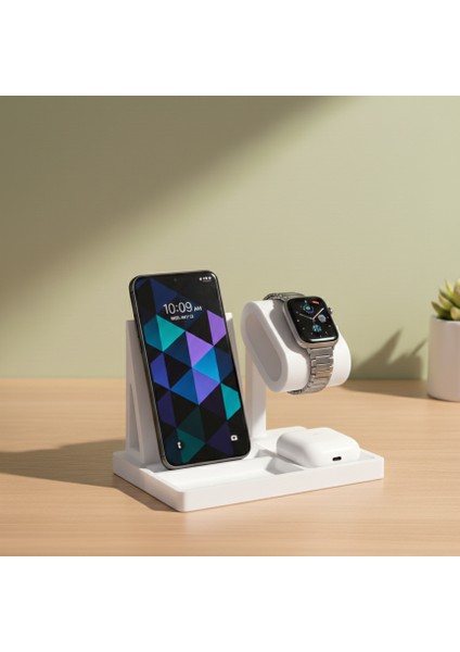 4'ü 1 Arada Telefon Tutucu Saat Kablosuz Kulaklık Standı