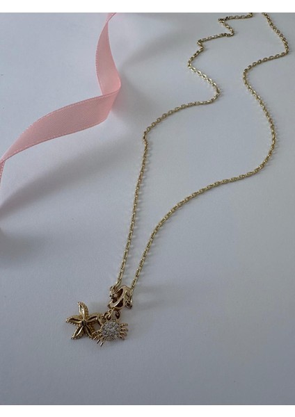 Xuping Pndr Deniz Yıldızı ve Yengeç Figür Model Gold Çelik Kolye