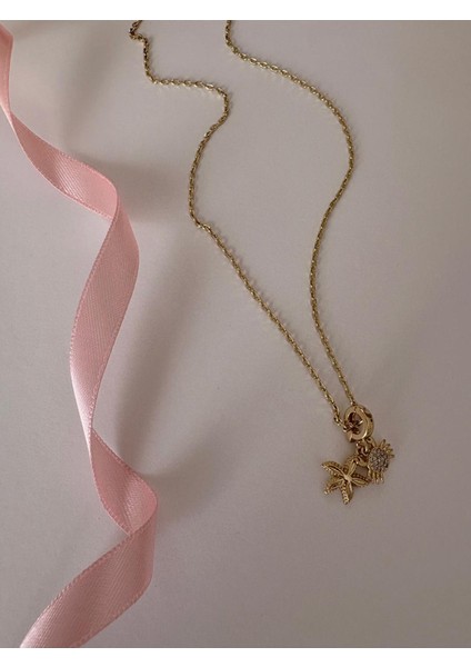 Xuping Pndr Deniz Yıldızı ve Yengeç Figür Model Gold Çelik Kolye fiyatları