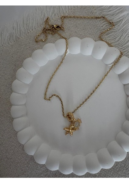 Xuping Pndr Deniz Yıldızı ve Yengeç Figür Model Gold Çelik Kolye