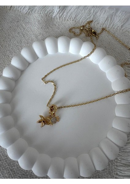 Xuping Pndr Deniz Yıldızı ve Yengeç Figür Model Gold Çelik Kolye