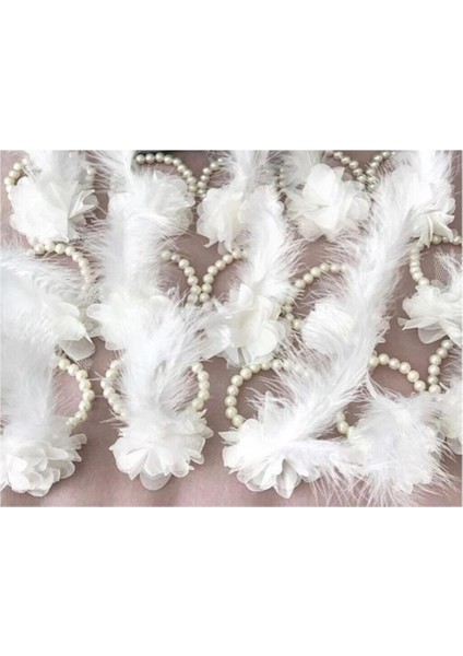 Kına Gecesi Nedime Bilekliği Incili Gül ve Tüylü 10 Ad. Ekru