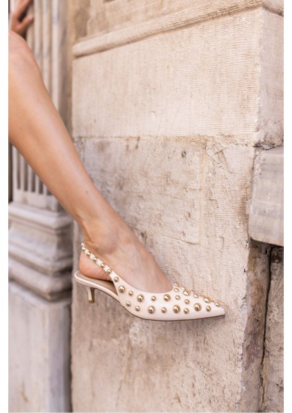 Champini Kadın Beyaz Rugan Özel Dizayn Mini Topuklu Ayakkabi