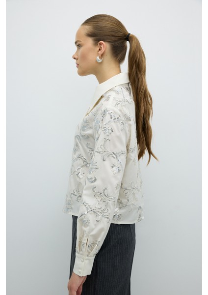 Payet Nakışlı Seyyar Fularlı Gömlek Krem K2613529_047 fırsatları