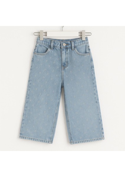Kız Çocuk Mavi Nakışlı Kot PANTOLON-7887M modelleri
