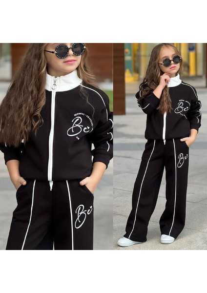 Kız Çocuk Şardonlu Siyah Eşofman Takımı – Fermuarlı Spor Tarz 43122