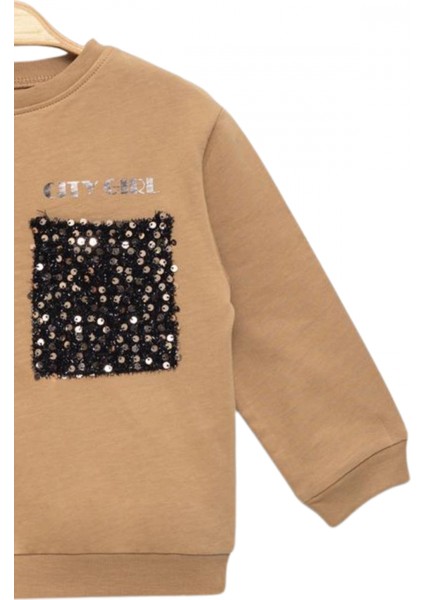 Kız Çocuk Pullu Cep Detaylı Sweatshirt - Süs Cep Detaylı Çocuk Sweat modelleri