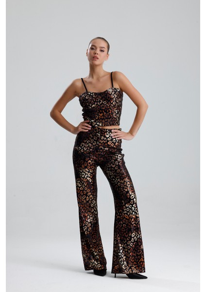 Gloplu Fermuarlı Pul Payet Bustiyer | BUS32675 Siyah Bronz Leopar modelleri