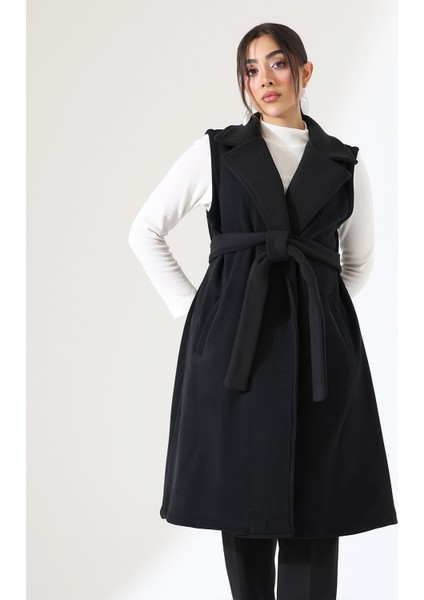 Kadın Çift Cep Bağlamalı Uzun Yelek