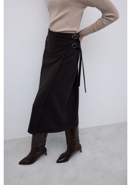 Toka Detaylı Kruvaze Midi Boy Etek Kahve K2615036_005 modelleri