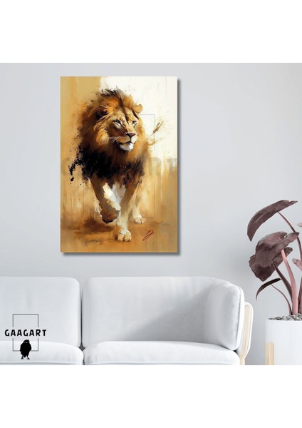 Tekli Dikey Kanvas Tablo Yağlı Boya Görünümlü Soft Aslan