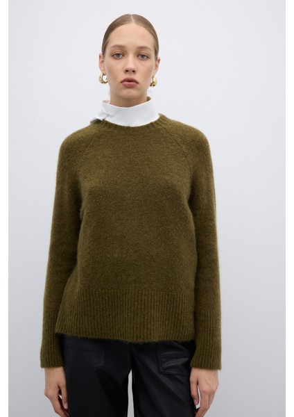 Bisiklet Yaka Triko Olive K2671010_027 modelleri