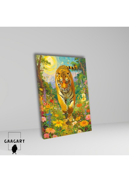 Tekli Dikey Kanvas Tablo Çiçekli Renkli Yürüyen Leopar fiyatları