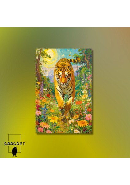 Tekli Dikey Kanvas Tablo Çiçekli Renkli Yürüyen Leopar modelleri