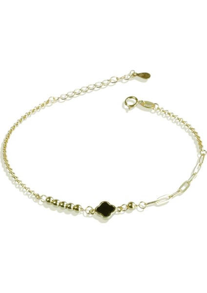Yonca Siyah Mineli Trend Gold Gümüş Bileklik indirimleri