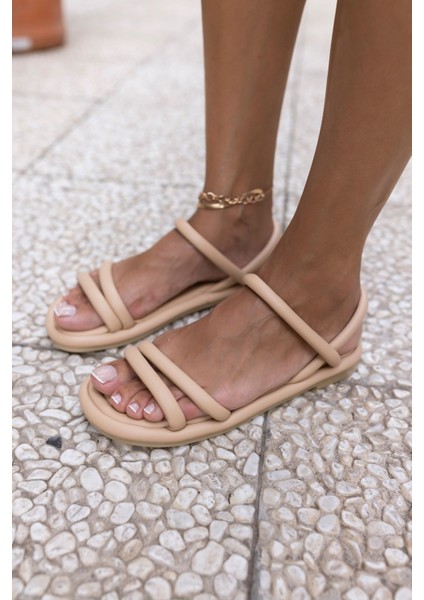 Marylan Kadin Altın Bantli Pofuduk Sandalet