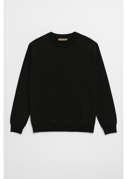 Erkek Bisiklet Yaka Düz Siyah Sweatshirt