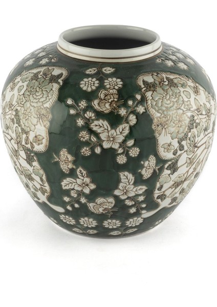 Yeşil Beyaz Kelebekli Vazo 25X21CM fiyatları