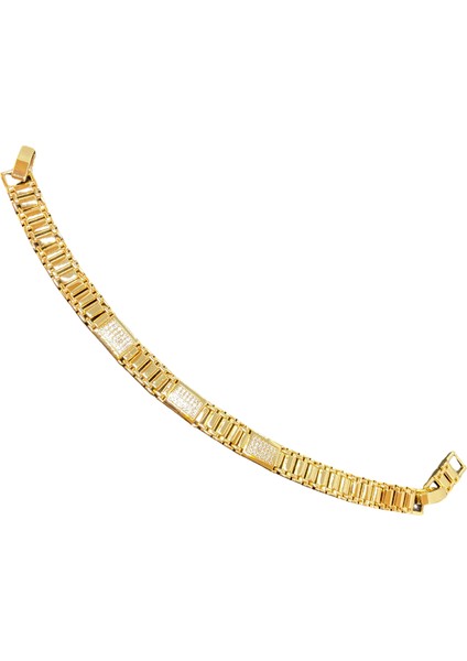 Xupıng Gold Renk Zirkon Taşlı Trend 3 Dikdortgen Taşlı Model Metal Kısımlar Altın Renk 19 cm Uzunluğunda 7 Mm. Genişliginde Xupıng Bileklik (Kod XP2658)