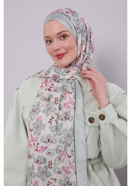 Çağla Yeşili Çiçek Desenli Vivian Şal