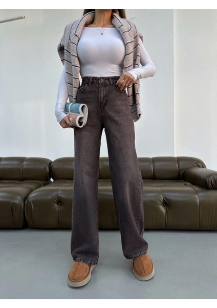 Kadın Likralı Palozo Pantolon Kahverengi