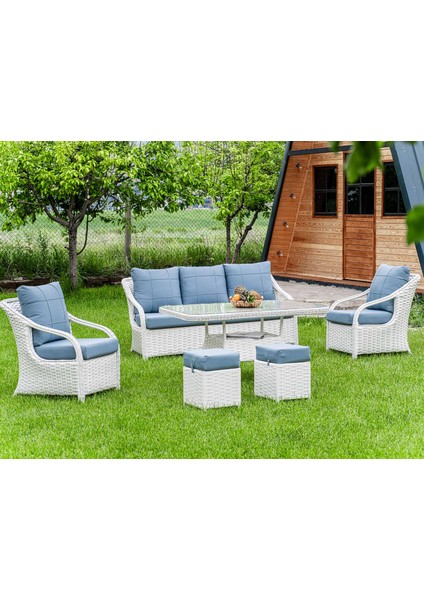 Belinda Bahçe Koltuk Takımı Beyaz / Mavi