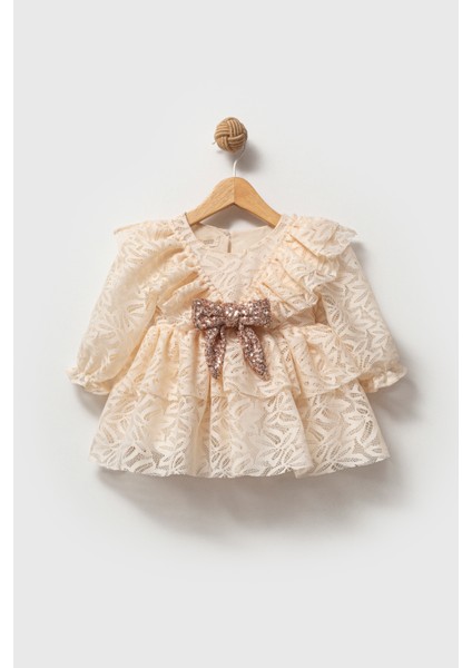 Kız Bebek Elbise Kız Çocuk Elbise Yakalı Doğum Günü Parti Düğün Özel Gün Uzun Kol Fiyonklu Astarlı modelleri