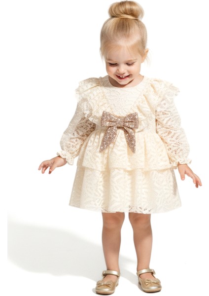 Kız Bebek Elbise Kız Çocuk Elbise Yakalı Doğum Günü Parti Düğün Özel Gün Uzun Kol Fiyonklu Astarlı fırsatları