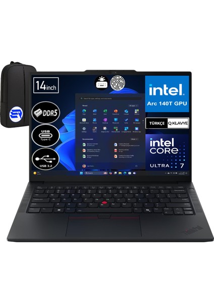 Thinkpad E14 Gen 7 21SX007CTX Ultra 7-255H 16GB 512GB SSD WIN11 Pro Intel Arc 140T 14" Wuxga + Elektropasaj Çanta