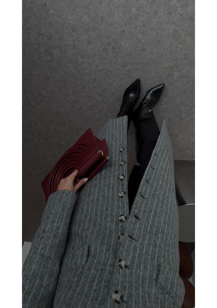 Belden Oturtmalı Gri Kaşe Kaban modelleri