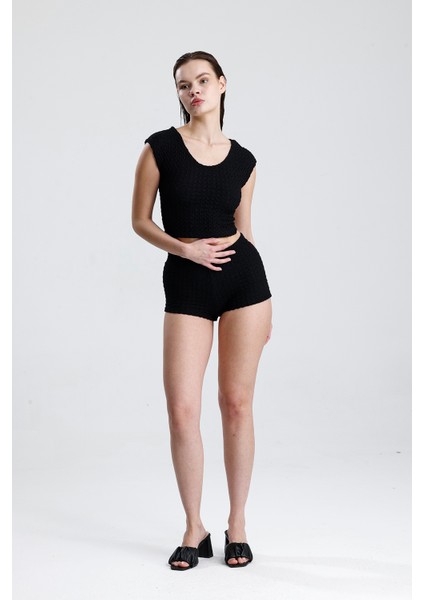 Bürümçük Kumaş Şort| ŞRT36324 Siyah