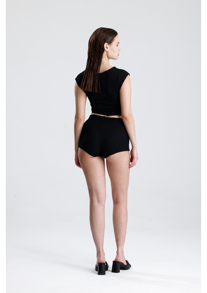 Bürümçük Kumaş Şort| ŞRT36324 Siyah indirimleri
