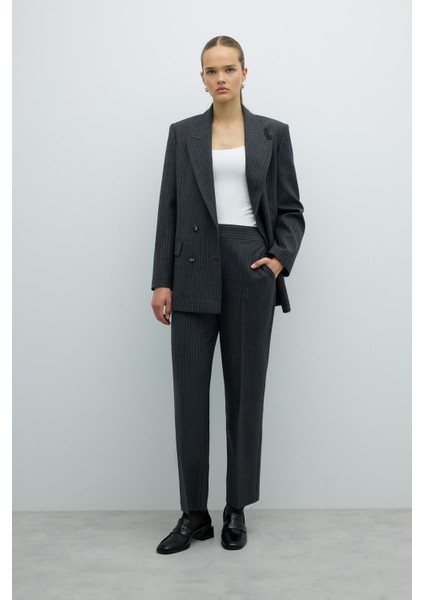 Lurex Çizgili Yün Karışımlı Kruvaze Ceket Gri K2616015_004 modelleri