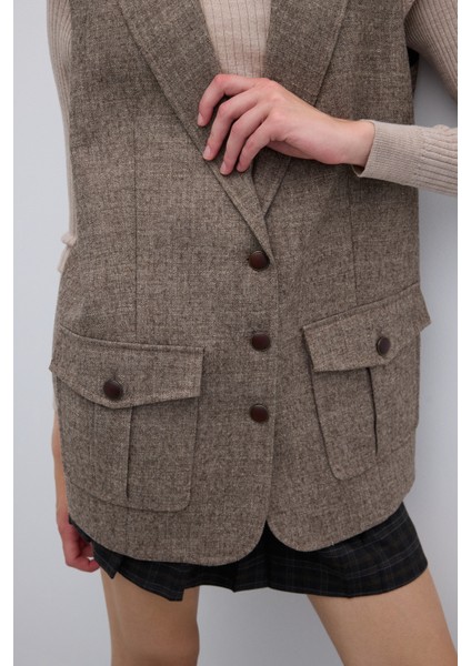Yün Karışımlı Çift Cepli Yelek Kahve K2617013_005 modelleri