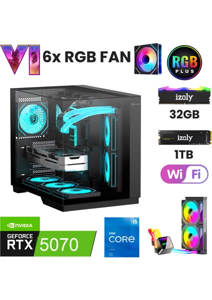 Elite X3 I5 14400F 32GB Ddr5 Ram 1tb M.2 SSD RTX5070 12GB 240MM Rgb Sıvı Soğutma Oyuncu Masaüstü Bilgisayarı