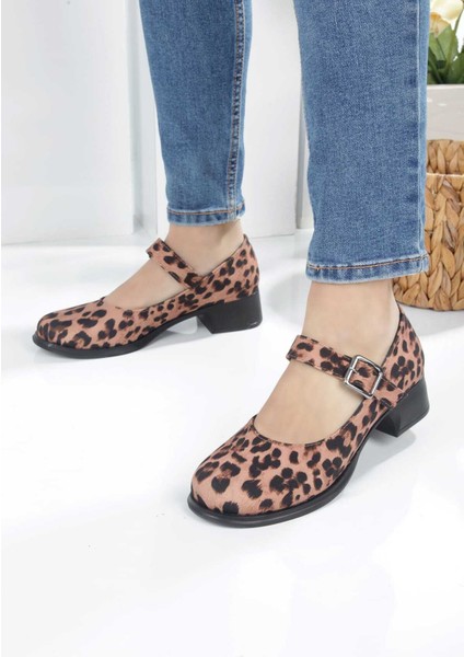Leopar Topuklu Tek Bant Kadın Babet modelleri