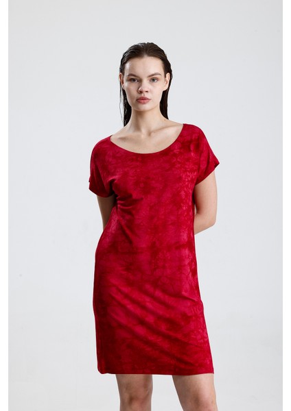 Likralı Viskon Mini Viskon Elbise | BLZ36387 Bordo Batik modelleri