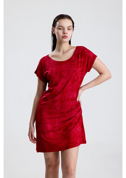 Likralı Viskon Mini Viskon Elbise | BLZ36387 Bordo Batik