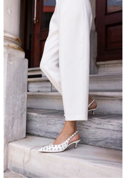 Champini Kadın Beyaz Rugan Özel Dizayn Mini Topuklu Ayakkabi modelleri