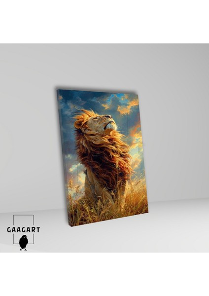 Tekli Dikey Kanvas Tablo Yeleleri Uçuşan Karizmatik Aslan fiyatları